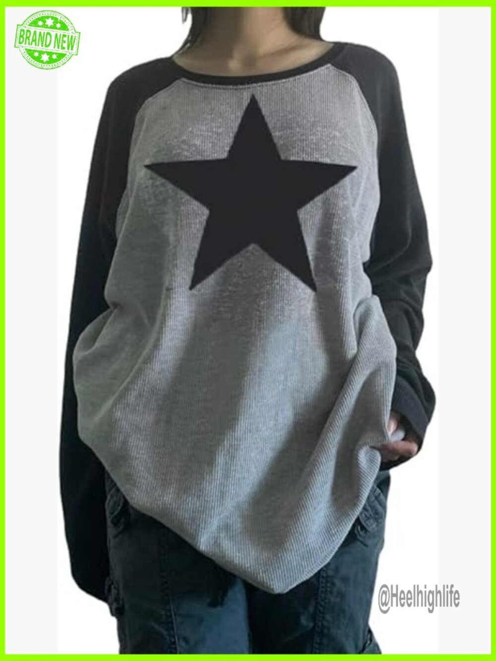 Y2K Patchwork Grunge Pullover Sweatshirt Women Oversized Long Sleeve Top